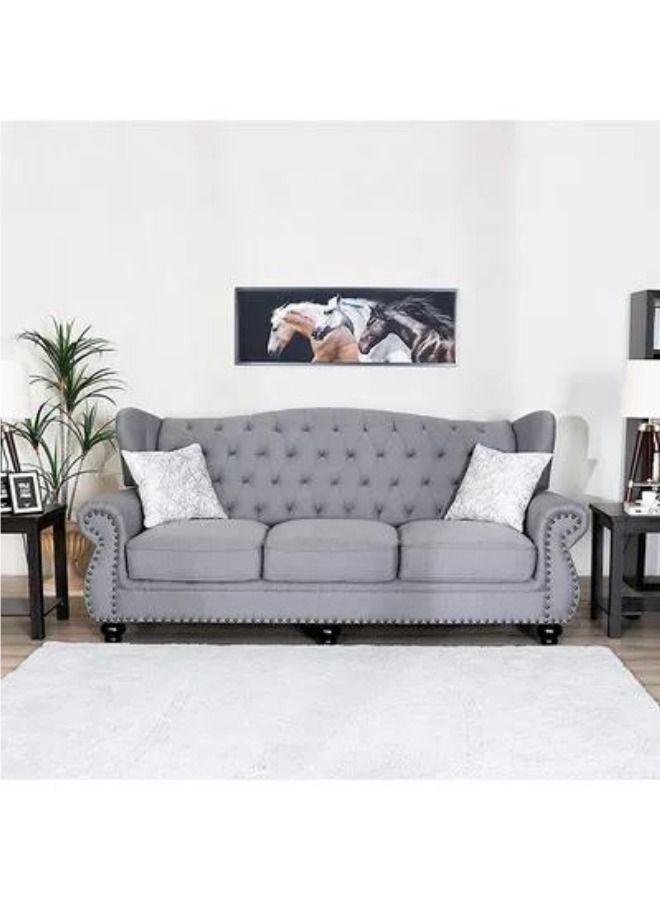 Maharat Al Bahar 3-Seater Fabric Sofa Wood Leg-Grey 220x80x90 - Image 1