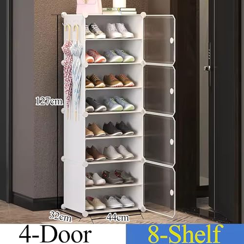Zemic 𝟖 𝐒𝐡𝐞𝐥𝐟 Shoe Rack Plastic & 𝐏𝐥𝐚𝐬𝐭𝐢𝐜 𝐒𝐡𝐨𝐞 𝐑𝐚𝐜𝐤 𝐟𝐨𝐫 𝐇𝐨𝐦𝐞 Storage Plastic Organizer with Door for Entryway, Chappal Slipper Sandals Stand【White, 8-Shelf-4-Door】 - Image 2