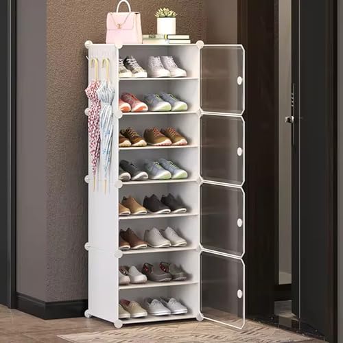 Zemic 𝟖 𝐒𝐡𝐞𝐥𝐟 Shoe Rack Plastic & 𝐏𝐥𝐚𝐬𝐭𝐢𝐜 𝐒𝐡𝐨𝐞 𝐑𝐚𝐜𝐤 𝐟𝐨𝐫 𝐇𝐨𝐦𝐞 Storage Plastic Organizer with Door for Entryway, Chappal Slipper Sandals Stand【White, 8-Shelf-4-Door】 - Image 1