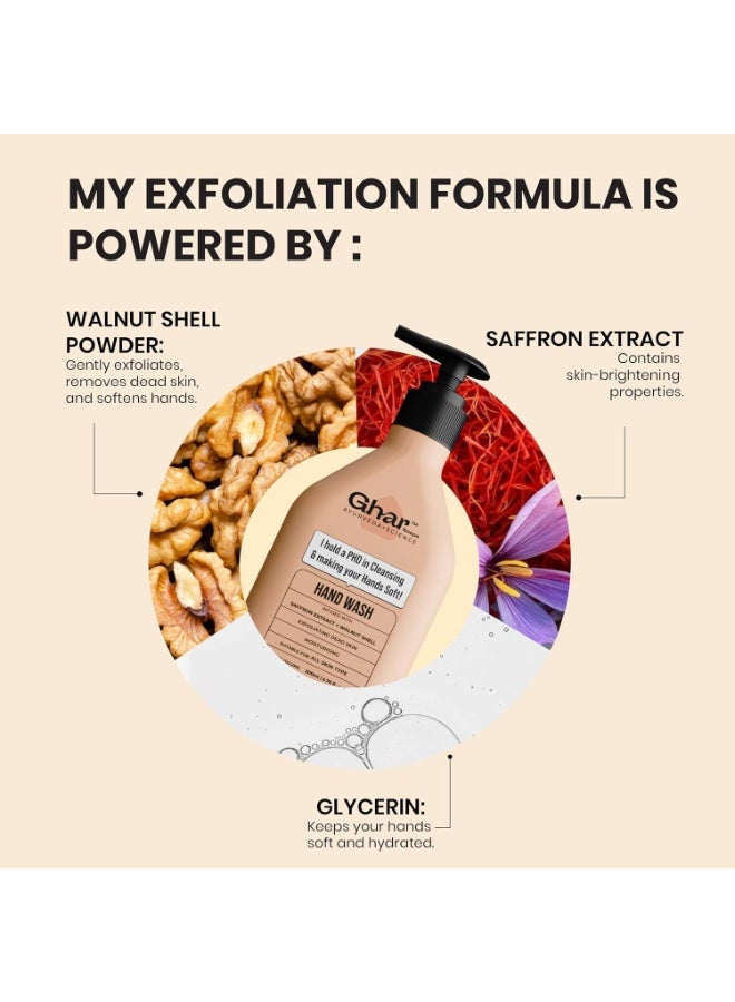 Ghar Soaps Gentle Exfoliating Hand Wash (200 ML) kills 99.9% germs, enriched with Glycerin for moisture, Walnut Shell Powder for mild exfoliation, and Saffron Extract to leave hands soft, fresh - Image 4