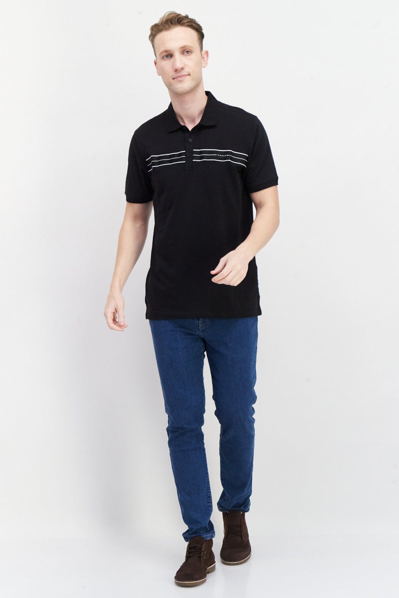 Tahari تي شيرت بولو قصير الأكمام للرجال بتصميم عادي مع شعار العلامة التجارية، أسود - Image 3