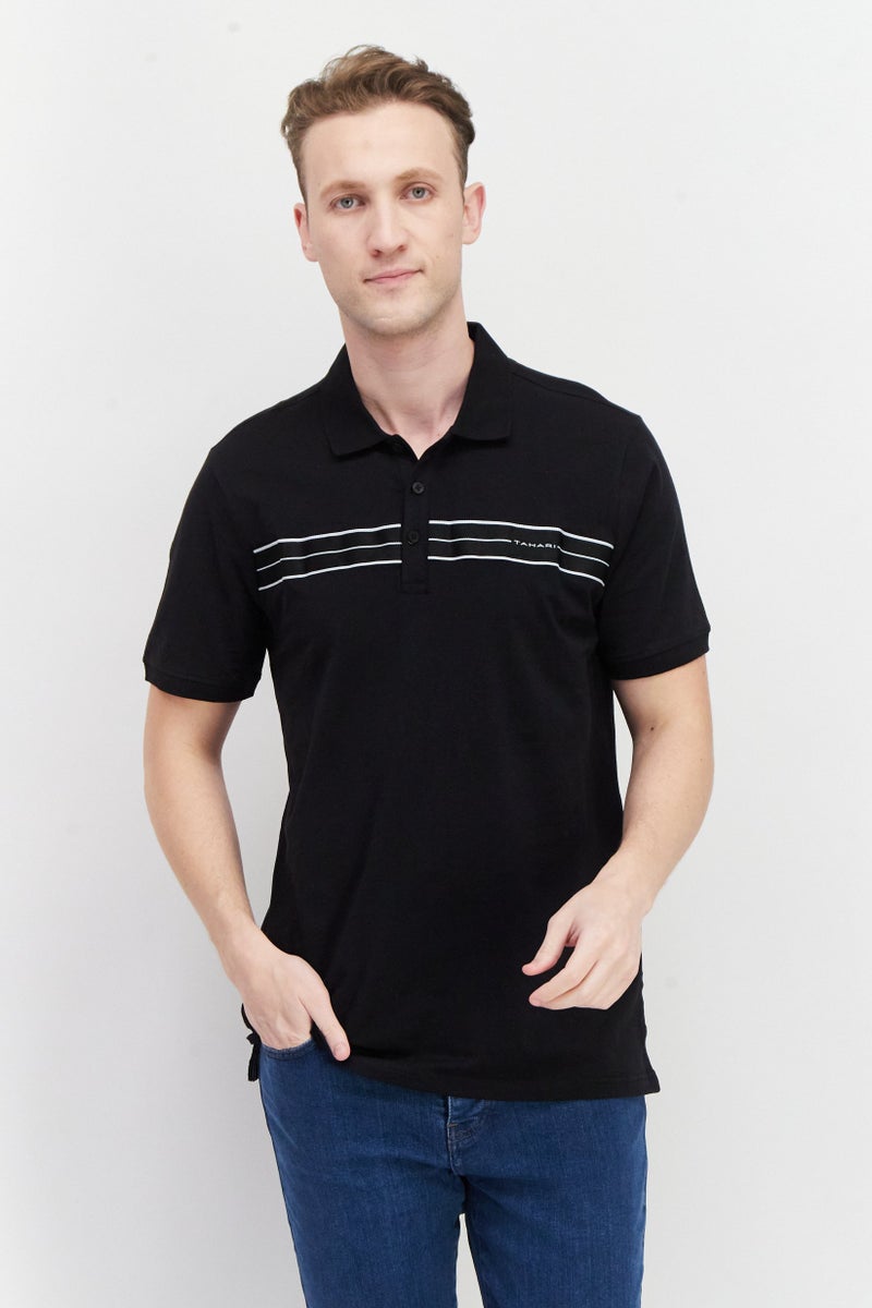 Tahari تي شيرت بولو قصير الأكمام للرجال بتصميم عادي مع شعار العلامة التجارية، أسود - Image 1