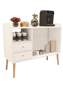 AGD Living Room Coffee Corner Table with Storage, Entryway Sideboard and Buffet Modern Design, Large Top with 2 Drawers, Wooden Center Table for Home, 100 x 35 x 80cm, White  - Image 1