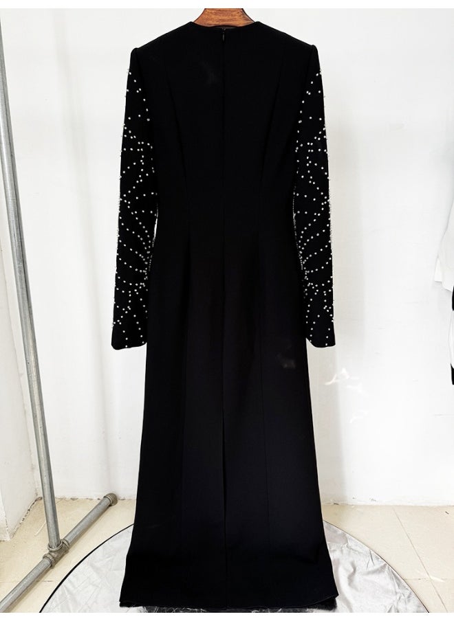 Madam Uniq Chic Beaded Long Sleeve Split Cuff Maxi Dress - Perfect for Parties  - Image 4