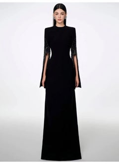 Madam Uniq Chic Beaded Long Sleeve Split Cuff Maxi Dress - Perfect for Parties  - Image 1