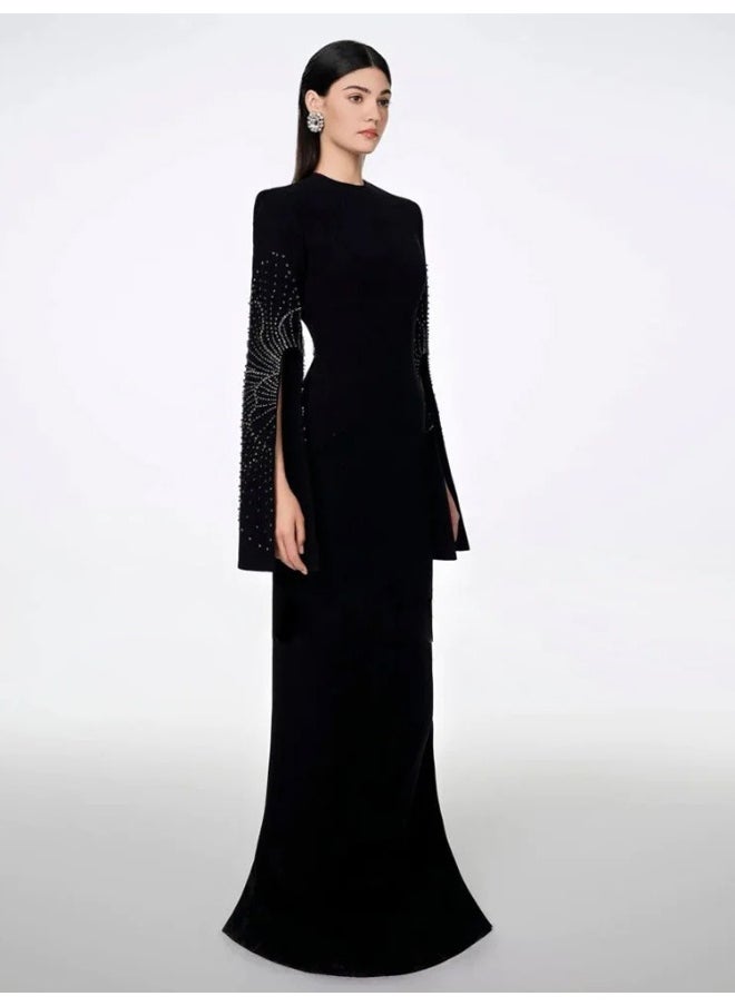 Madam Uniq Chic Beaded Long Sleeve Split Cuff Maxi Dress - Perfect for Parties  - Image 2