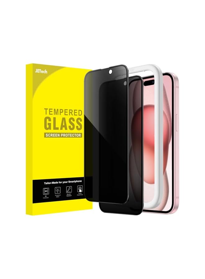 JETech Privacy Full Coverage Screen Protector for iPhone 15 6.1-Inch, Black Edge Anti-Spy Tempered Glass Film with Easy Installation Tool, Case-Friendly, 2-Pack - Image 1
