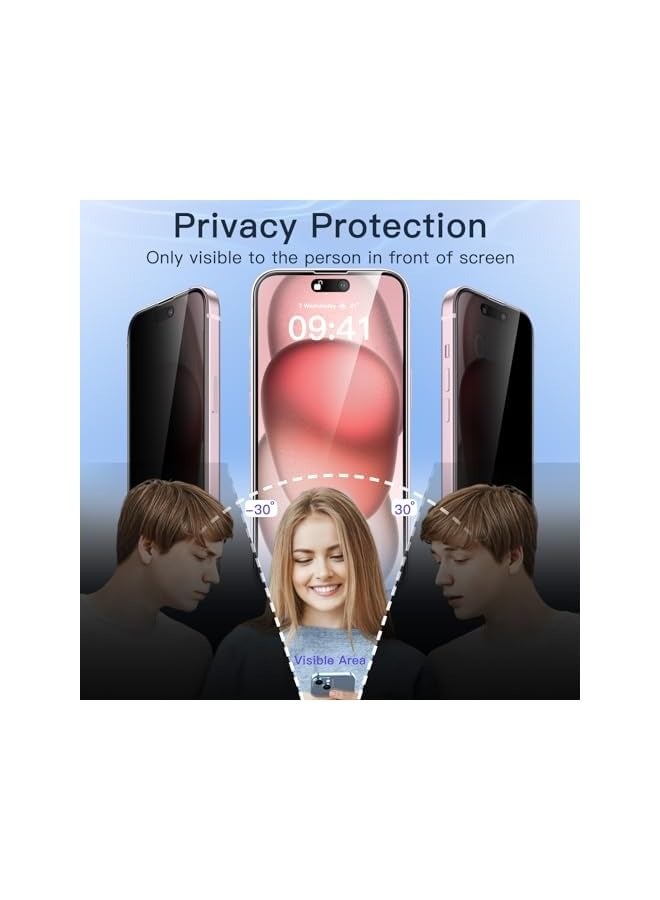 JETech Privacy Full Coverage Screen Protector for iPhone 15 6.1-Inch, Black Edge Anti-Spy Tempered Glass Film with Easy Installation Tool, Case-Friendly, 2-Pack - Image 4