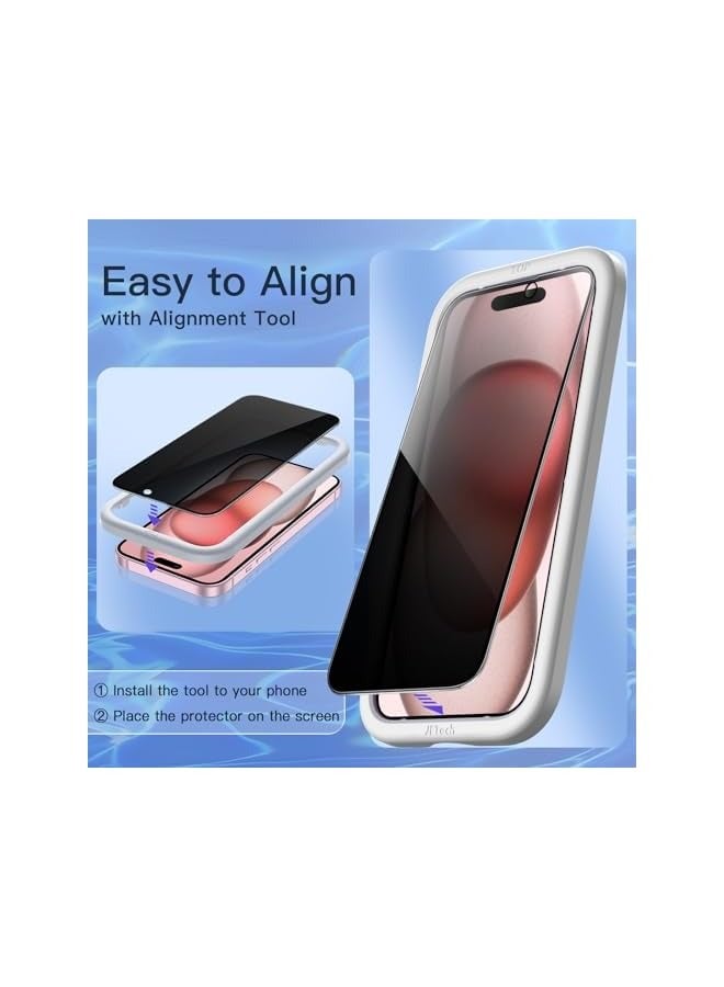 JETech Privacy Full Coverage Screen Protector for iPhone 15 6.1-Inch, Black Edge Anti-Spy Tempered Glass Film with Easy Installation Tool, Case-Friendly, 2-Pack - Image 5