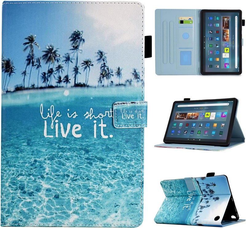 حالة لجهاز Kindle Fire Max 11 (الجيل الثالث عشر، إصدار 2023)، مصنوعة من جلد PU، قابلة للطي وتحتوي على دعامة، مزودة بوظيفة تنشيط/إيقاف التطبيق تلقائيًا، بتصميم يحتوي على رسوم لشاطئ البحر. - Image 1