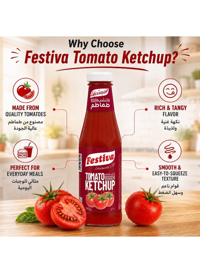 Festiva Premium Tomato Ketchup 340g Glass Bottle - Rich Tomato Sauce for Burgers, Sandwiches, Fries and Snacks - Cooking and Dipping Sauce - Image 4