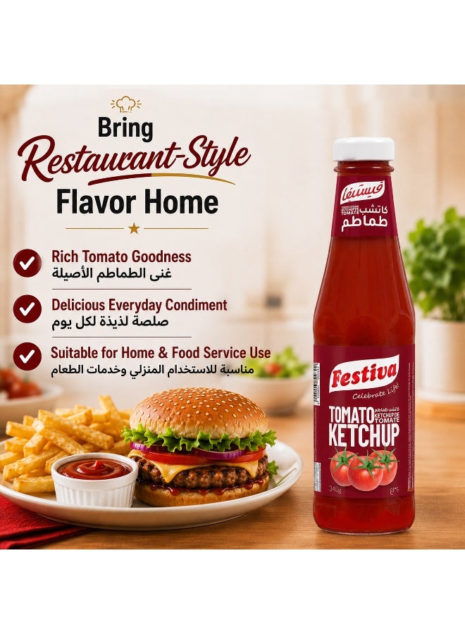 Festiva Premium Tomato Ketchup 340g Glass Bottle - Rich Tomato Sauce for Burgers, Sandwiches, Fries and Snacks - Cooking and Dipping Sauce - Image 5