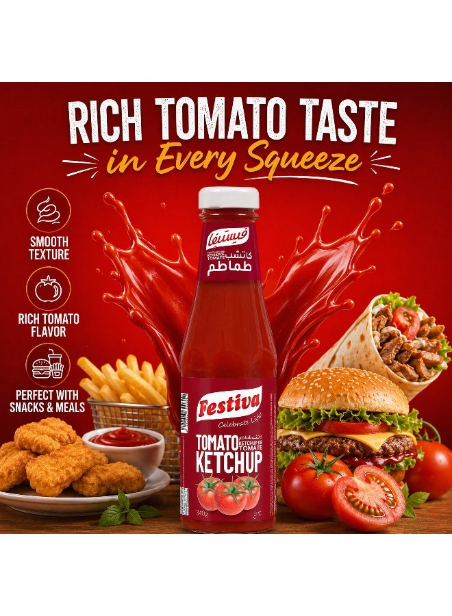 Festiva Premium Tomato Ketchup 340g Glass Bottle - Rich Tomato Sauce for Burgers, Sandwiches, Fries and Snacks - Cooking and Dipping Sauce - Image 2