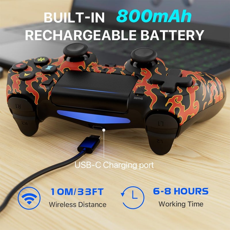 ISHAKO Controller for PS4, Wireless Controller for PlayStation 4/Slim/Pro, 800mAh Battery with Double Vibration, 6-axis Motion Sensor, Speaker, 3.5mm Audio Jack, TouchPad - Red&Blue - Image 4