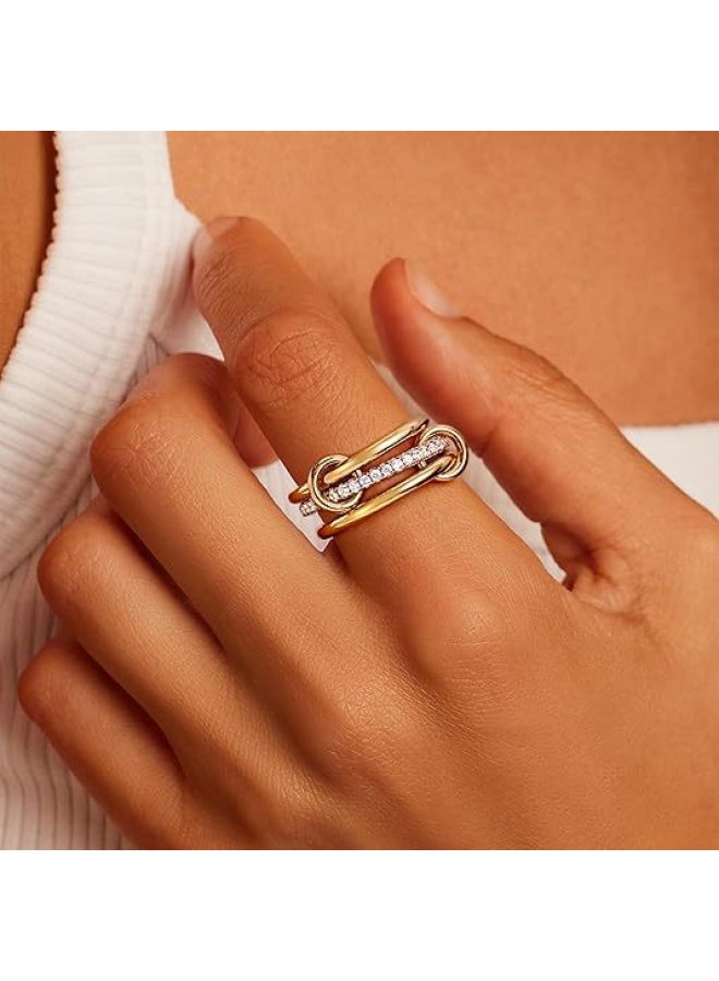 XX Stainless Steel Interlocking Full Diamond Three-ring Four-ring Ring Dual-tone Multi-element New Style - Image 3