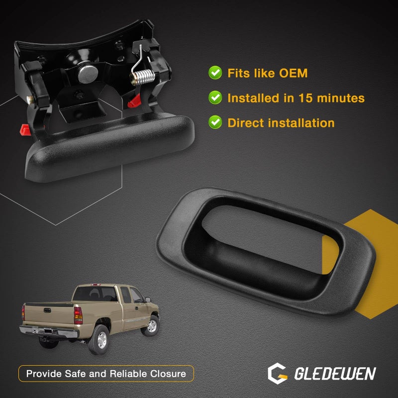Gledewen Tailgate Handle Latch and Bezel Trim with Rod Clips | for 1999-2007 Chevy Silverado GMC Sierra 1500 2500 3500 | Replaces# 15997911, 15228539, 15228541, 15228540 - Image 2