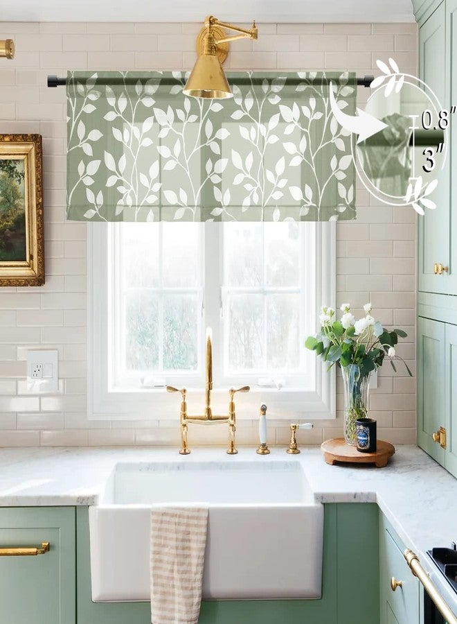 XTMYI Valances for Windows,Sheer Kitchen Window Valance Curtains,Boho Valance for Bedroom/Bathroom/Living Room,18 Inch Length,Valence Only,Sage Green - Image 2