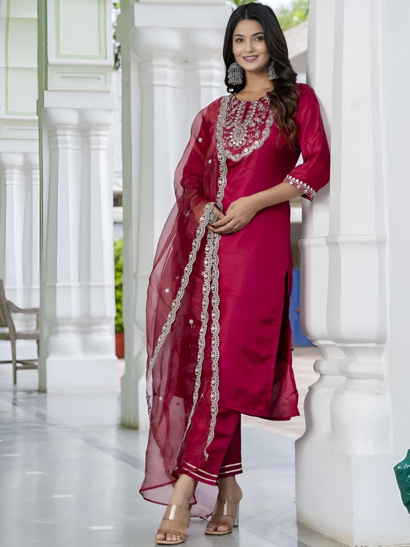 LookMark Women's Viscose Rayon Trendy Regular Fit Embroidery Kurti with Bottom & Dupatta|Kurti Set for Women_AZ-LM-OG-KS2302-L - Image 2
