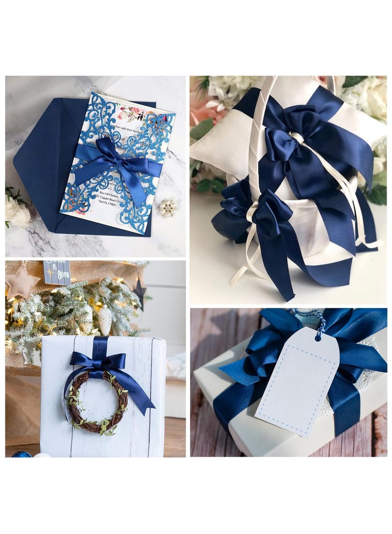 Navy Blue Satin Ribbon, Solid Color Polyester Fabric Ribbon for Gift Wrapping, Crafts, Bows Making, Wreaths, Sewing Projects, Baby Showers and Wedding Party Decoration - Image 2