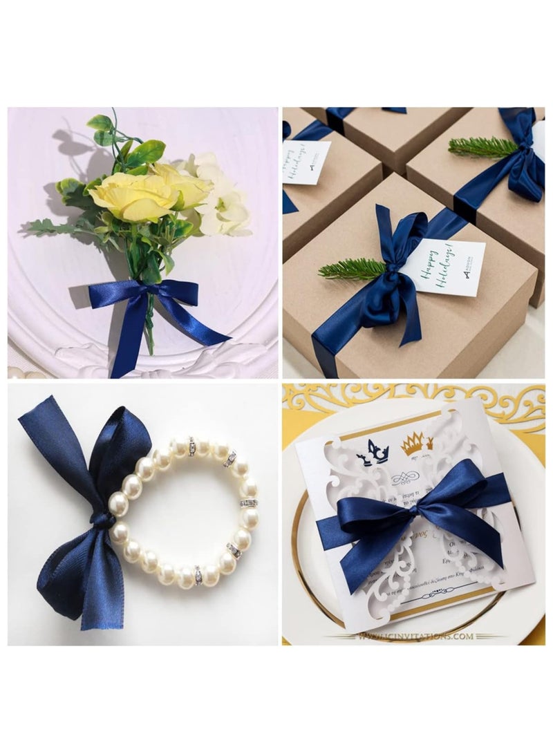 Navy Blue Satin Ribbon, Solid Color Polyester Fabric Ribbon for Gift Wrapping, Crafts, Bows Making, Wreaths, Sewing Projects, Baby Showers and Wedding Party Decoration - Image 3