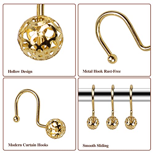 Gracelife 12Pcs Hollow Ball Shower Curtain Hooks Luxury Quality Rustproof Stainless Steel Shower Curtain Rings Hooks for Bathroom Rod (Gold) - Image 2