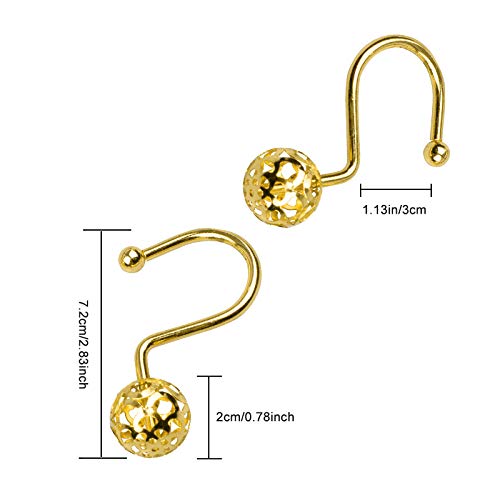 Gracelife 12Pcs Hollow Ball Shower Curtain Hooks Luxury Quality Rustproof Stainless Steel Shower Curtain Rings Hooks for Bathroom Rod (Gold) - Image 3