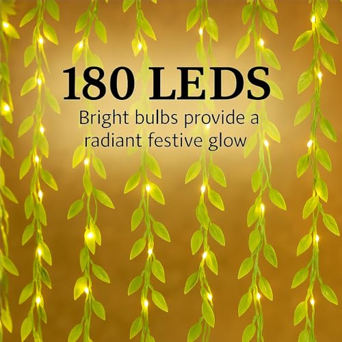 Litehom Diwali Fairy Lights Leaf Curtain String Light, 180 LED Artificial Leaf Vine with 8 Modes for Diwali, Navratri, Christmas & New Year Home & Party Decor (10×3 ft) (1, Warm-White) - Image 3