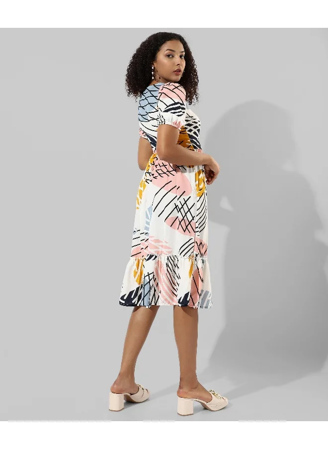 Campus Sutra Women's Printed Multicolour Regular Fit Dress