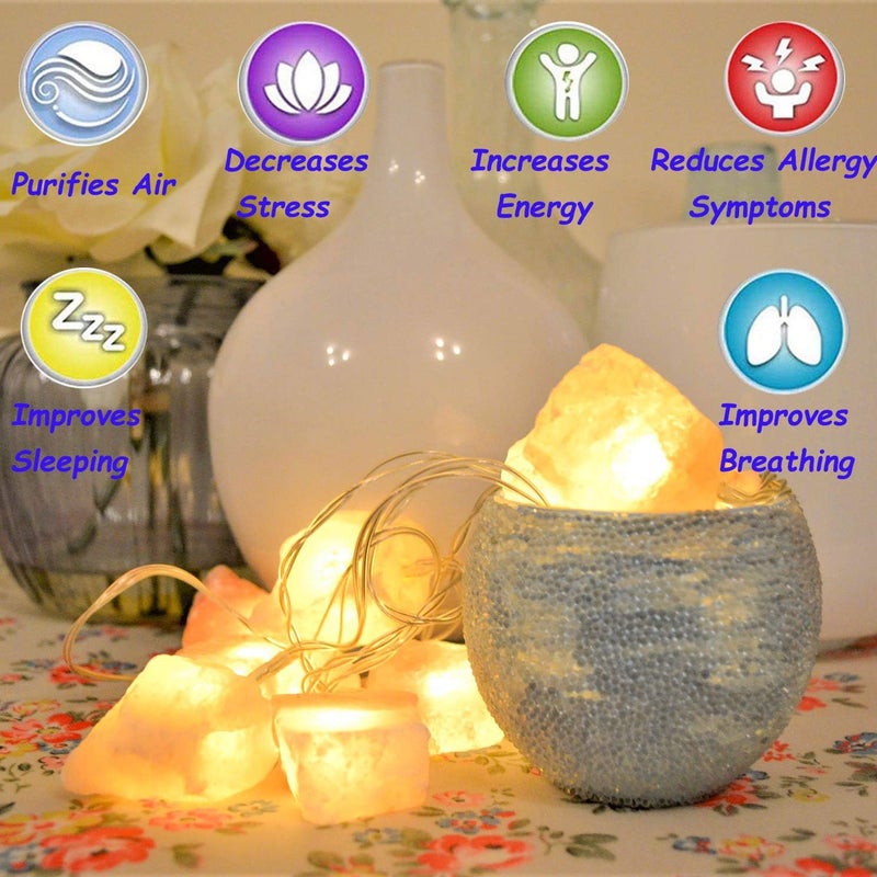 MINGRI Himalayan Salt String Light with Rock,USB Fairy Lights Night Pink Salt Lamp ,Natural Hand Carved Himalayan Small String Lamp for Office,Baby,Child,LED Nightlight for Bedroom,Bedside,Desk,Computer - Image 2