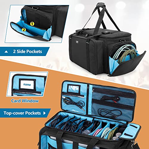 HODRANT Large DJ Gig Bag, Travel DJ Cable File Case with Padded Bottom & Detachable Dividers, DJ Gear Storage Organizer for Microphones, 14" Laptop, Sound Equipment & Music Instrument, Black, Bag Only - Image 4