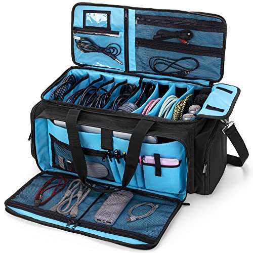 HODRANT Large DJ Gig Bag, Travel DJ Cable File Case with Padded Bottom & Detachable Dividers, DJ Gear Storage Organizer for Microphones, 14" Laptop, Sound Equipment & Music Instrument, Black, Bag Only - Image 1