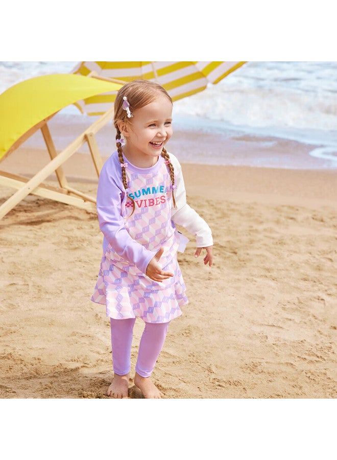 Lemonkid Children's Swimwear, Boys And Girls Two-piece Swimsuit, Kids Long-sleeve Sun Protection, Baby Swimwear And Shorts, Bobo Lavender Purple, Size 110 - Image 3