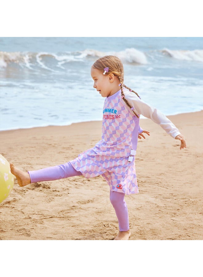 Lemonkid Children's Swimwear, Boys And Girls Two-piece Swimsuit, Kids Long-sleeve Sun Protection, Baby Swimwear And Shorts, Bobo Lavender Purple, Size 110 - Image 2
