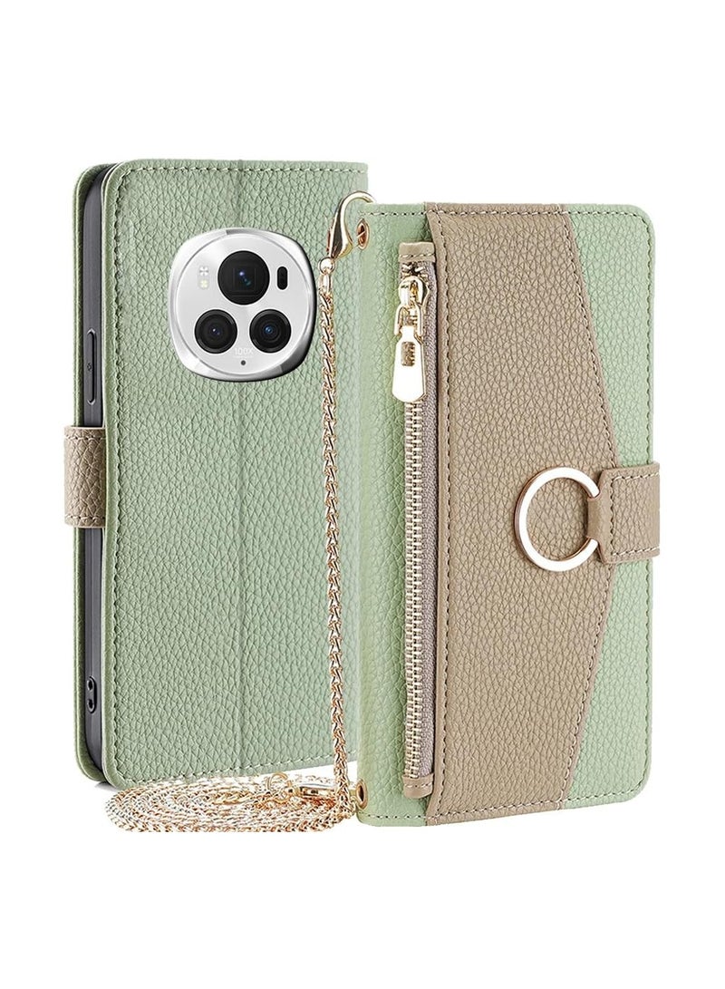 general Wallet Case, Crossbody Shoulder Strap, Compatible with Honor Magic6 Pro, Magnetic Handbag Zip Pocket Case PU Leather Flap Shockproof Cover with Stand - Image 1