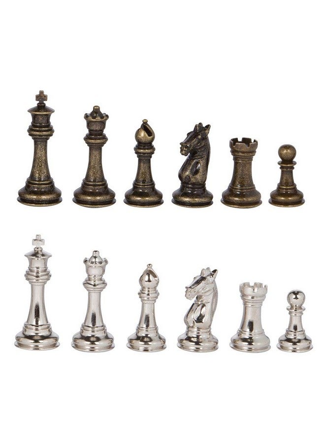 Best Chess Set Edgemar Silver and Bronze Metal Chess Pieces with 3.75 Inch King and Extra Queens, Pieces Only, No Board - Image 1