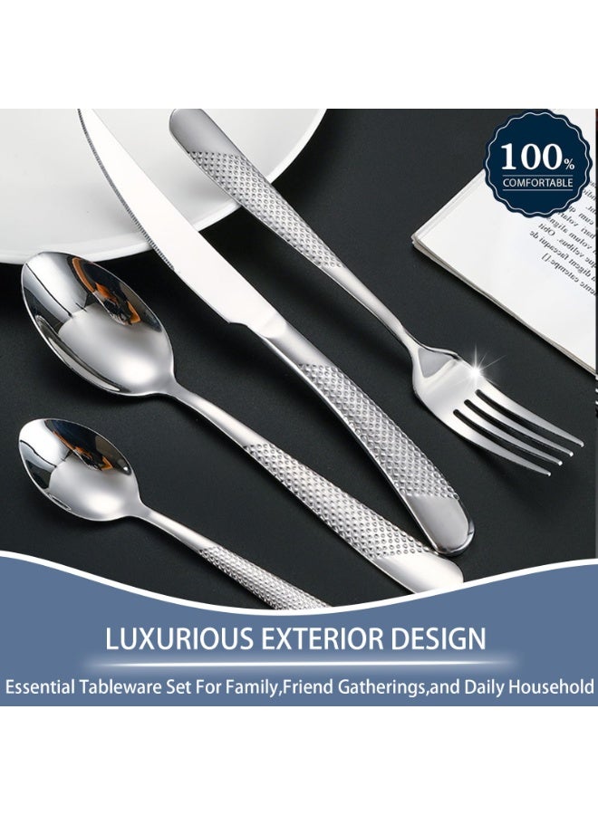 Arabest Silver Stainless Steel Knife, Fork, Spoon 24-Piece Set, 6-Person Dining Utensil Set, Anti-Slip Handle with Storage Rack (Style B) - Image 5