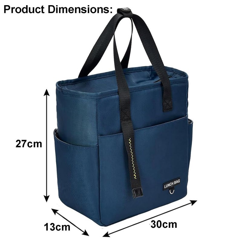 OCEANEVO Nylon Insulated Food Lunch Bag Tiffin Bag Lunch Box Cover for Office School College with Handle Suitable for Unisex Adults and Children 30 x 27 x 13 Cm Navy Blue 7 litres - Image 2