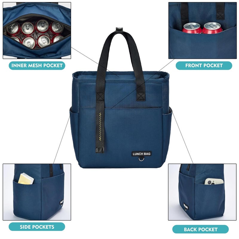 OCEANEVO Nylon Insulated Food Lunch Bag Tiffin Bag Lunch Box Cover for Office School College with Handle Suitable for Unisex Adults and Children 30 x 27 x 13 Cm Navy Blue 7 litres - Image 3