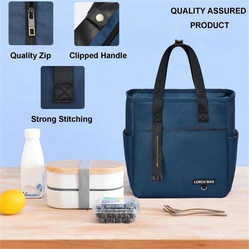 OCEANEVO Nylon Insulated Food Lunch Bag Tiffin Bag Lunch Box Cover for Office School College with Handle Suitable for Unisex Adults and Children 30 x 27 x 13 Cm Navy Blue 7 litres - Image 4