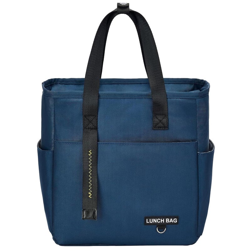 OCEANEVO Nylon Insulated Food Lunch Bag Tiffin Bag Lunch Box Cover for Office School College with Handle Suitable for Unisex Adults and Children 30 x 27 x 13 Cm Navy Blue 7 litres - Image 1