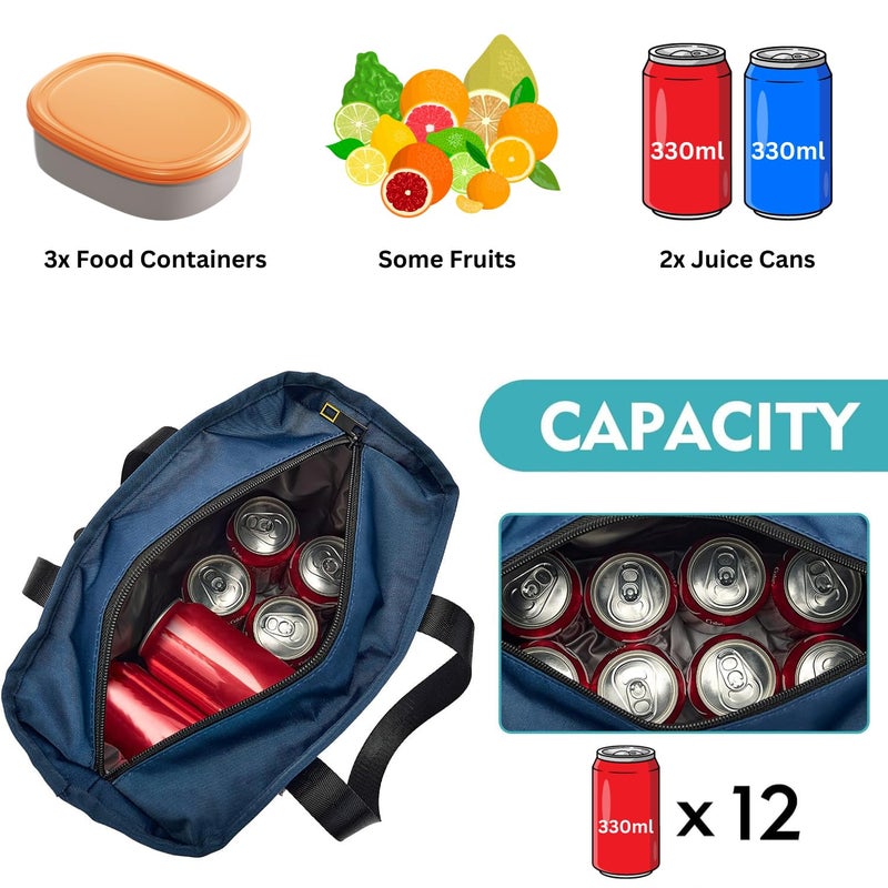 OCEANEVO Nylon Insulated Food Lunch Bag Tiffin Bag Lunch Box Cover for Office School College with Handle Suitable for Unisex Adults and Children 30 x 27 x 13 Cm Navy Blue 7 litres - Image 5
