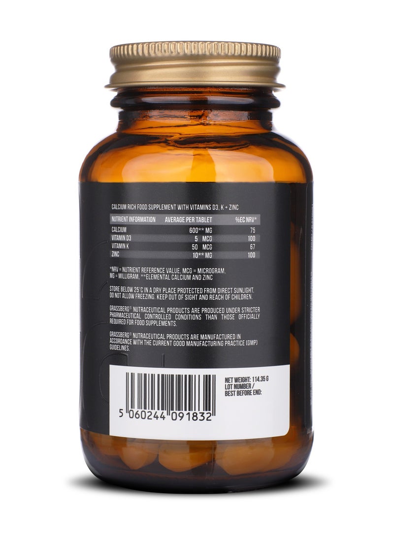 GRASSBERG Calcium 600mg Supplements with Vitamin D3, Zinc, Vitamin K - 60 Tablets - Image 2