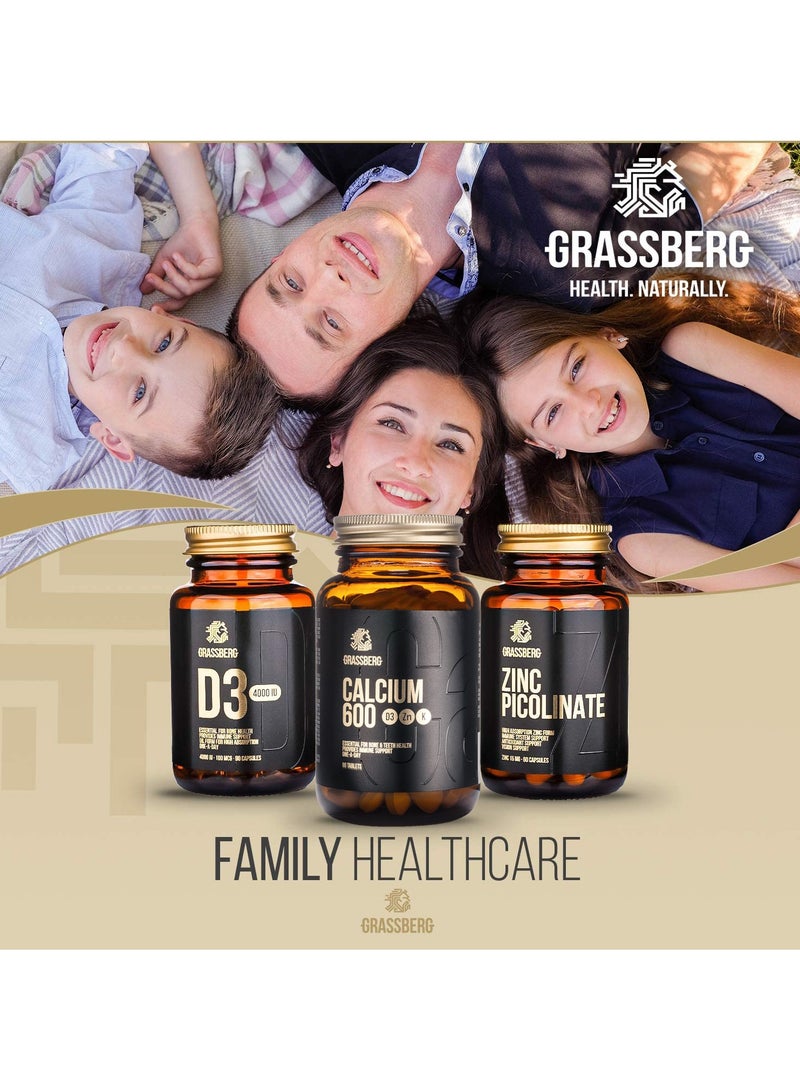 GRASSBERG Calcium 600mg Supplements with Vitamin D3, Zinc, Vitamin K - 60 Tablets - Image 5