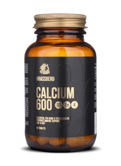 GRASSBERG Calcium 600mg Supplements with Vitamin D3, Zinc, Vitamin K - 60 Tablets  - Image 1