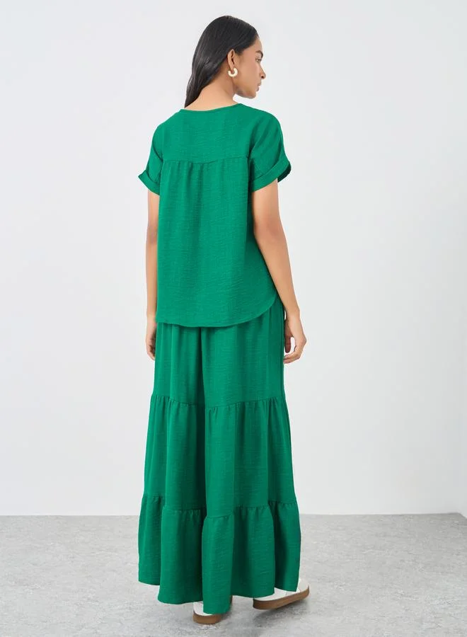 تايك تو Take Two Solid Top and Tiered Maxi Skirts Co-Ords