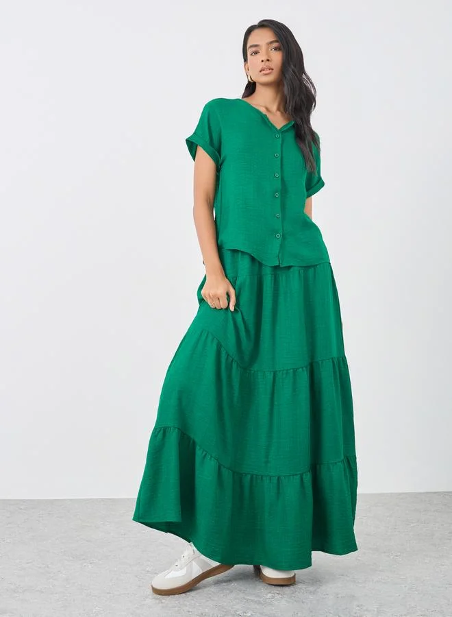 تايك تو Take Two Solid Top and Tiered Maxi Skirts Co-Ords