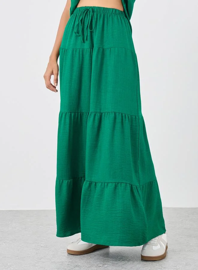 تايك تو Take Two Solid Top and Tiered Maxi Skirts Co-Ords