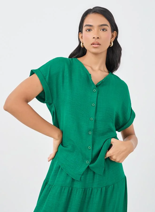تايك تو Take Two Solid Top and Tiered Maxi Skirts Co-Ords