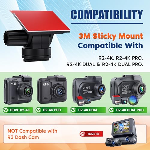 ROVE Sticky Mount for R2-4K, R2-4K PRO, R2-4K Dual, and R2-4K Dual PRO Dash Cams - Image 2