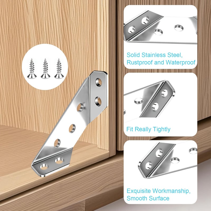 50 Pcs Heavy Duty Corner Bracket Set 1 Mm Thick with Screws for Furniture Shelf Drawer Cabinet Table Chair - Image 5